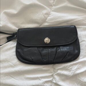 Coach Black Leather Pleated Wristlet Clutch